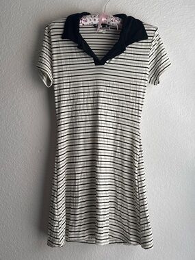 Posse Black and Ivory Striped Top with Contrast Collar